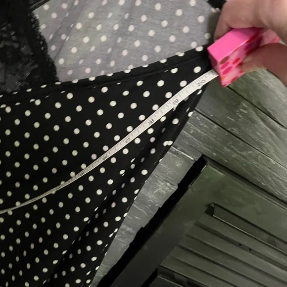 Black and White Polka Dot Lace Trim Racerback Babydoll Nightgown 2X - Picture 6 of 15